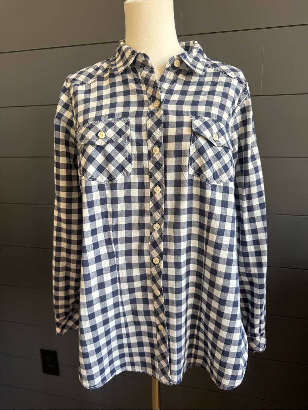 torrid Navy White Gingham Button Down Roll Up Sleeves Top Summer Western
